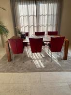 6 Rode leren Label Gerard van den Berg  eetkamerstoelen, Huis en Inrichting, Ophalen, Gebruikt, Leer, Vijf, Zes of meer stoelen