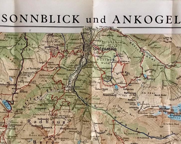 Plattegrond - BADGASTEIN HEILIGENBLUT, AUSTRIA, ca 1950, Boeken, Atlassen en Landkaarten, Zo goed als nieuw, Landkaart, Europa Overig