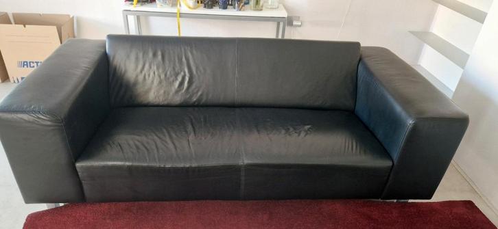 Kubistische 2.5 zits bank - Zwart leer, Huis en Inrichting, Fauteuils, Gebruikt, Leer, 125 cm of meer, 75 tot 100 cm, Ophalen of Verzenden