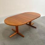 Deense teak eettafel jaren 60 70 rond ovaal vintage, Ophalen, Scandinavisch design, Gebruikt, 100 tot 150 cm