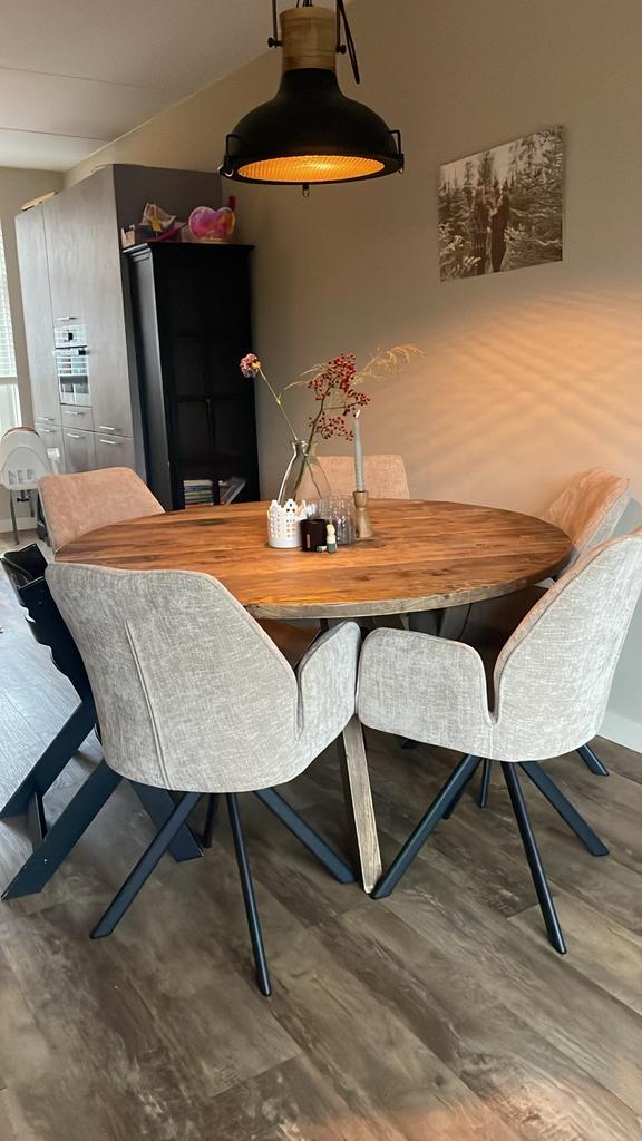 Woood Eettafel Rond 140cm - Onbehandeld, Huis en Inrichting, Tafels | Eettafels, Gebruikt, 100 tot 150 cm, Vijf personen of meer