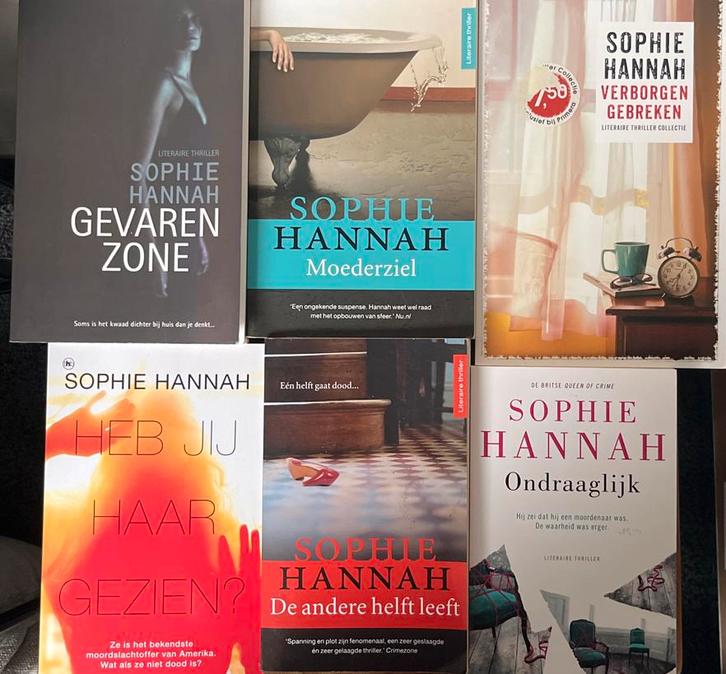 6 x Sophie Hannah, gevaren zone, verborgen gebreken, etc, Boeken, Thrillers, Zo goed als nieuw, Nederland, Ophalen of Verzenden