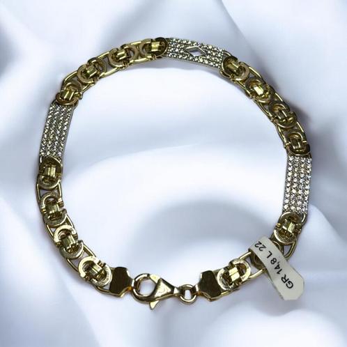 Prachtige platte koningsarmband van 14 krt goud, Sieraden, Tassen en Uiterlijk, Armbanden, Nieuw, Goud, Goud, Ophalen of Verzenden