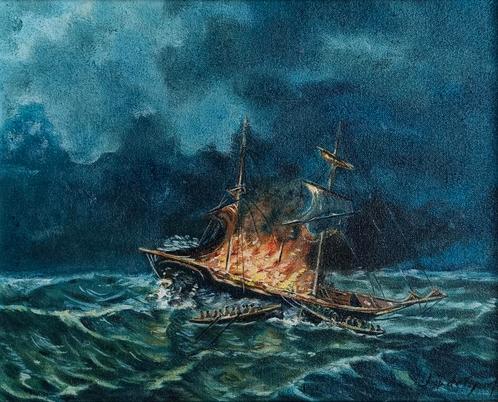 Joop de Groot gesigneerd.Olieverf.Maritiem tafereel., Antiek en Kunst, Kunst | Schilderijen | Klassiek, Ophalen of Verzenden