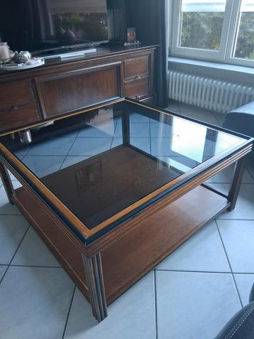 Koloniale Salontafel 100x100cm met Glasplaat beschikbaar voor biedingen