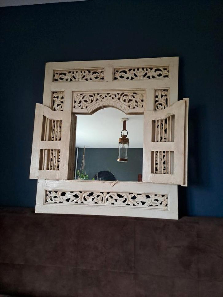 Prachtige spiegel houtsnijwerk, Huis en Inrichting, Woonaccessoires | Spiegels, Zo goed als nieuw, Minder dan 100 cm, Rechthoekig