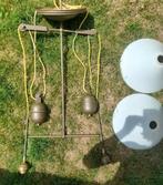 Vintage Messing Hanglamp met Glazen Kappen, Huis en Inrichting, Lampen | Hanglampen, Ophalen, Gebruikt, Vintage, Glas