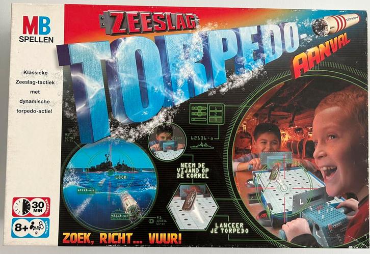 Zeeslag Torpedo aanval gezelschapsspel compleet, Hobby en Vrije tijd, Gezelschapsspellen | Overige, Zo goed als nieuw, Een of twee spelers