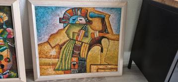 Twee kleurrijke schilderijen met lijst beschikbaar voor biedingen