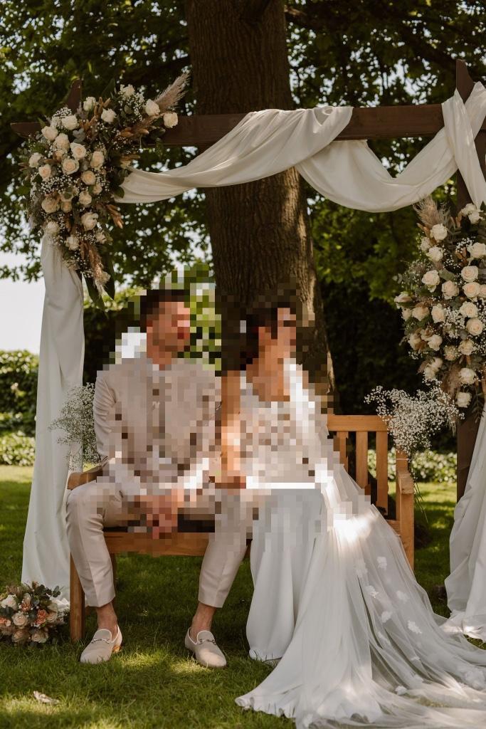 Backdrop / trouwprieel bruiloft 2,5x2,5m, Hobby en Vrije tijd, Feestartikelen, Zo goed als nieuw, Versiering, Geboorte of Huwelijk