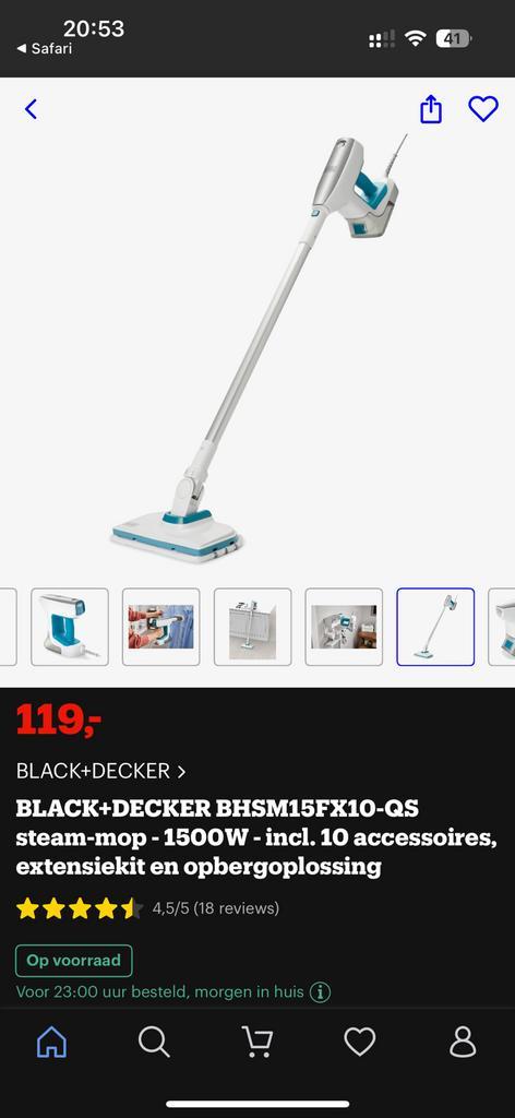 Steam-mop black+decker stoomreiniger 1500W, Witgoed en Apparatuur, Stoomapparaten, Zo goed als nieuw, Ophalen