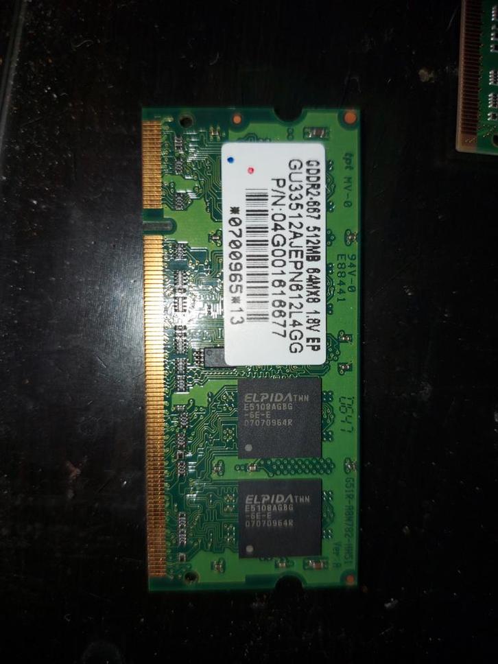 512MB DDR2-667 SO-DIMM Laptop Geheugen - Elpida, Computers en Software, RAM geheugen, Gebruikt, Laptop, DDR2, Ophalen of Verzenden