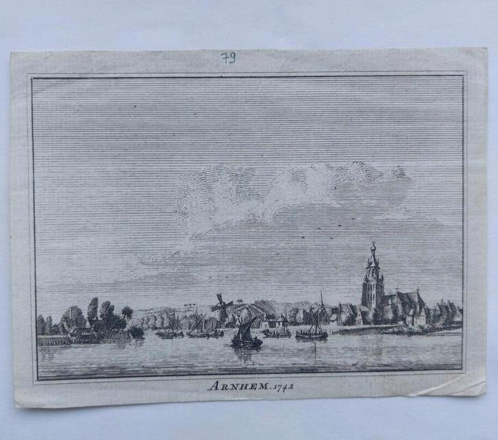79 / Stad Arnhem in 1742  Gravure van H. Spilman, Antiek en Kunst, Kunst | Etsen en Gravures, Ophalen of Verzenden