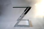 vintage gebra Z bijzettafel gehard glas chroom design 90ties, Minder dan 55 cm, Gebruikt, Vintage design 90's, Metaal of Aluminium