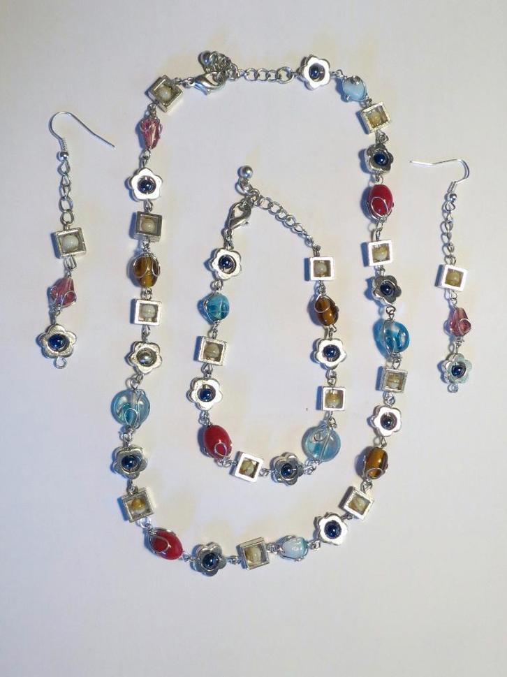 Zilver plated Ketting, oorbellen, armband  ( hand gemaakt ), Sieraden, Tassen en Uiterlijk, Kettingen, Nieuw, Overige materialen