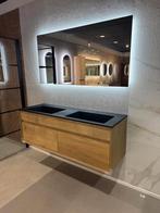 Mooie badkamermeubel eiken 140cm + mat zwart wastafel !, Nieuw, Minder dan 100 cm, Wastafelkast, 25 tot 50 cm