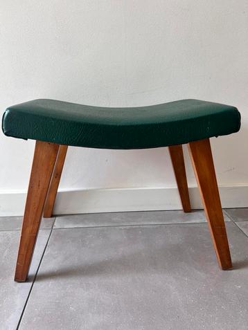 VINTAGE MID CENTURY SKAI LEER GROEN LEREN KRUKJE KRUK BANKJE beschikbaar voor biedingen