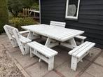 Picknick tafel wit geïmpregneerd hout 12 personen, Tuin en Terras, Ophalen, Gebruikt, Vierkant, Hout