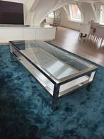 RVS salontafel met glazen plaat, Huis en Inrichting, Tafels | Salontafels, Ophalen, Gebruikt, 50 tot 100 cm, Minder dan 50 cm