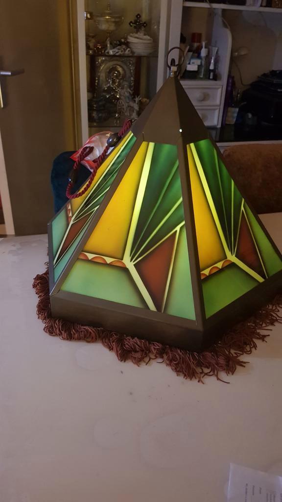 Amsterdams school Hanglamp, Huis en Inrichting, Lampen | Hanglampen, Gebruikt, Minder dan 50 cm, Glas, Metaal, Ophalen of Verzenden
