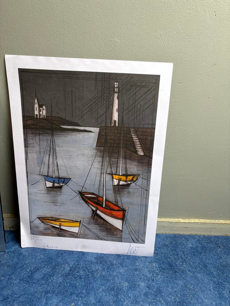 Zeilboten en Vuurtoren Kunstwerk, Antiek en Kunst, Kunst | Etsen en Gravures, Ophalen of Verzenden