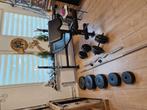 halterbank stangen en total 100kg gewichten, Ophalen of Verzenden, Zo goed als nieuw, Fitnessbank