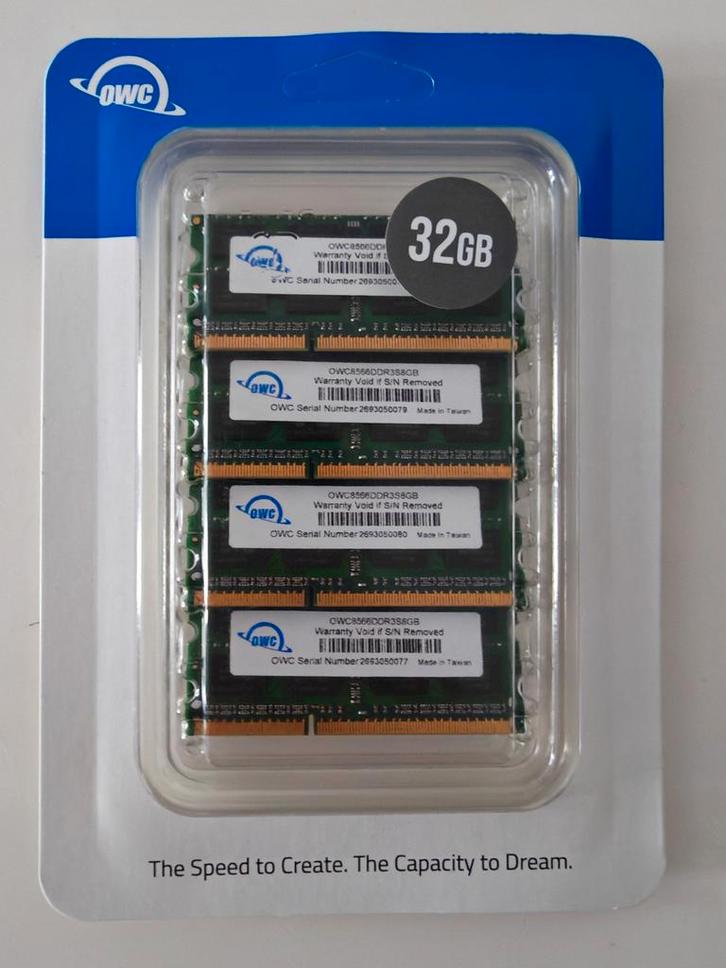 OWC 32GB (8GB x 4 kit) DDR3, PC8500, 1066MHz SO-DIMM MAC/PC, Computers en Software, RAM geheugen, Nieuw, Laptop, 32 GB, DDR3, Ophalen of Verzenden
