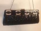 Avondtasje zwart met strass steentjes en zilverkleurige band, Ophalen of Verzenden, Zo goed als nieuw, Zwart