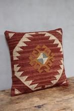 Uniek Kelim Kussen Naturel Roodtinten Kleurrijk Sierkussen, Ophalen of Verzenden, Nieuw, Overige kleuren, Vierkant