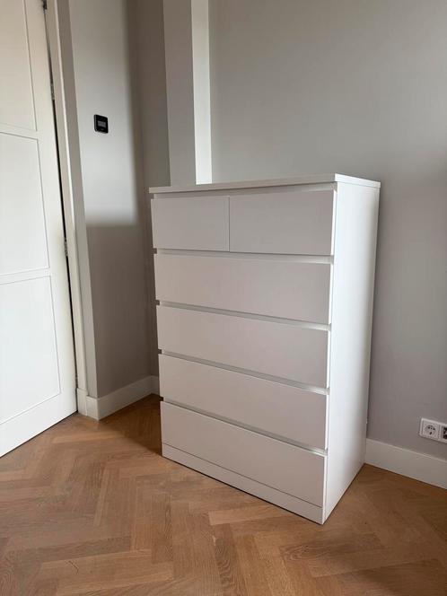 Te koop: IKEA Malm ladekast – wit, 6 lades (80x123 cm), Huis en Inrichting, Kasten | Ladekasten, Zo goed als nieuw, 100 tot 150 cm