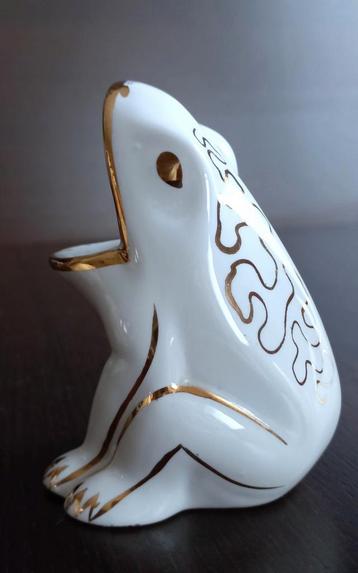 Vinage porseleinen beeldje van een kikker met gouden accente beschikbaar voor biedingen