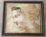 Klassiek portret dame op gedoekt karton gesigneerd in rood, Antiek en Kunst, Kunst | Schilderijen | Klassiek, Ophalen of Verzenden