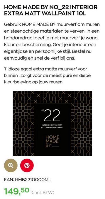 Nieuw! 10 liter Home made by muurverf extra mat beschikbaar voor biedingen