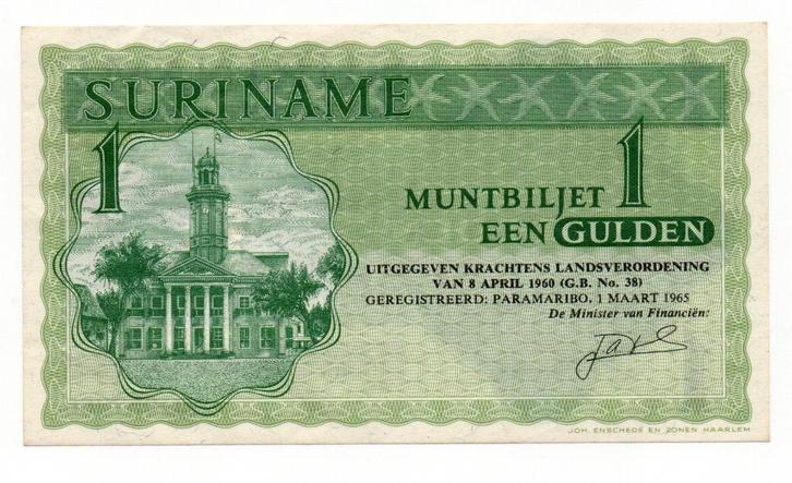 Suriname 1 gulden 1965 - 035, Postzegels en Munten, Bankbiljetten | Amerika, Los biljet, Zuid-Amerika, Verzenden