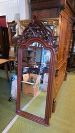 Antieke mahonie biedermeier kuifspiegel, Ophalen, Ovaal, Minder dan 50 cm
