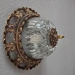 Messing plafonnière met kristallen kap, Ophalen of Verzenden, Gebruikt