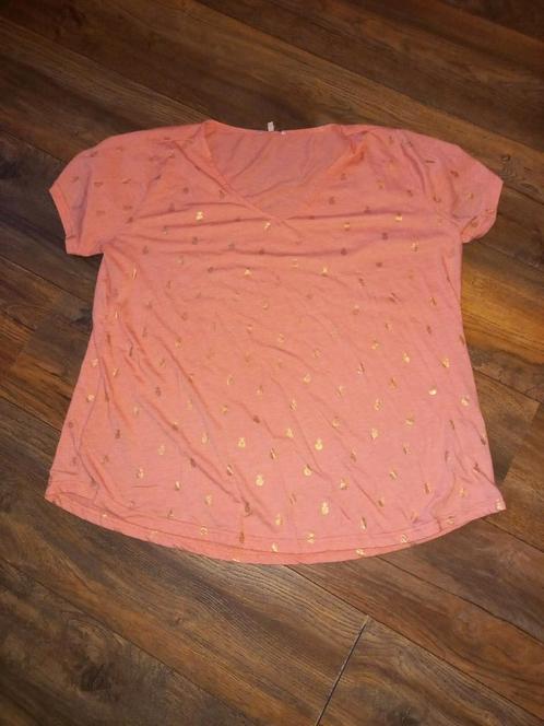 Perzik kleurig shirt met gouden palmbomen - 2xl, Kleding | Dames, Grote Maten, Gedragen, Shirt of Top, Overige kleuren, Ophalen of Verzenden