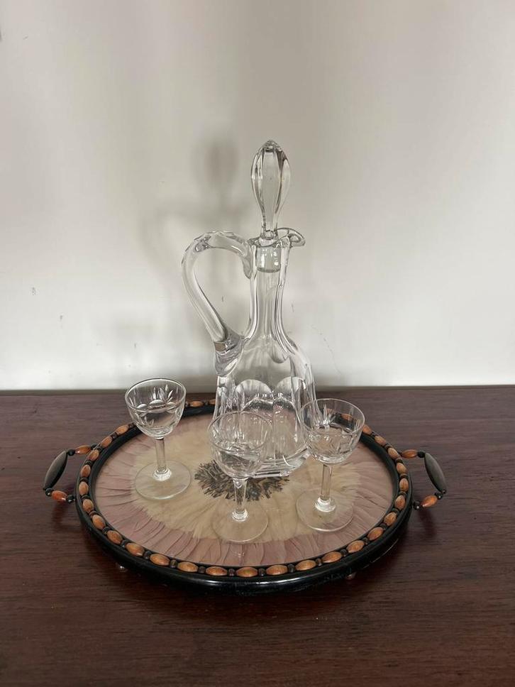 Kristallen karaf set met dienblad en glaasjes, Antiek en Kunst, Antiek | Glas en Kristal, Ophalen