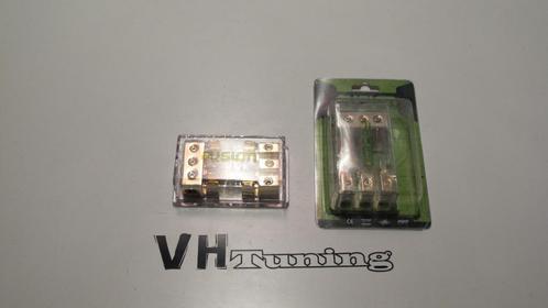 Fusion vergulde zekeringblok 1 x 4 GA ingang en 4 c 8GA, Auto diversen, Autospeakers, Nieuw, Ophalen of Verzenden