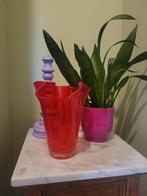 Vintage helder rode "Fazoletto" zakdoek vaas, Ophalen of Verzenden, Minder dan 50 cm, Rood, Glas