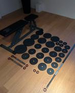 Complete fitnesset. 91KG Halterbank, halterstang, dumbells., Sport en Fitness, Fitnessmaterialen, Ophalen, Zo goed als nieuw, Benen