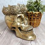 Vintage grote zware skull brass/koper met kroon van rozen, Binnen, Ophalen of Verzenden, Zo goed als nieuw, Metaal