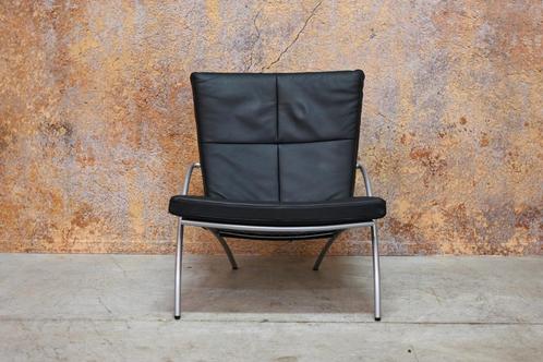 ZGANieuw zwarte leren Harvink Uncle Sam design fauteuil, Huis en Inrichting, Fauteuils, Zo goed als nieuw, Leer, Metaal, 50 tot 75 cm