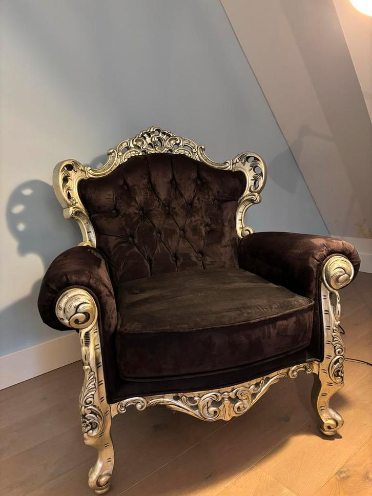 Luxe fauteuil in barok stijl, als nieuw, Huis en Inrichting, Fauteuils, Zo goed als nieuw, Stof, 75 tot 100 cm, Minder dan 75 cm