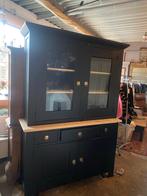 Mat Zwarte Buffetkast / Vitrinekast in 2 delen, Huis en Inrichting, Kasten | Buffetkasten, Gebruikt, 100 tot 150 cm, Ophalen of Verzenden