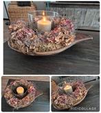Houten (olijfbak) met krans, glas en kaars, Ophalen of Verzenden, Zo goed als nieuw