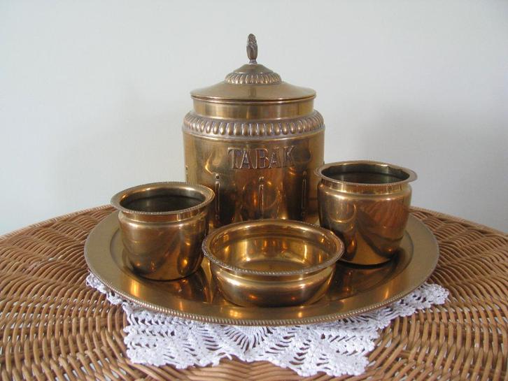 Jaren '30 * FRAAI set * pot met tekst TABAK & toebehoren *, Antiek en Kunst, Antiek | Koper en Brons, Koper, Ophalen of Verzenden