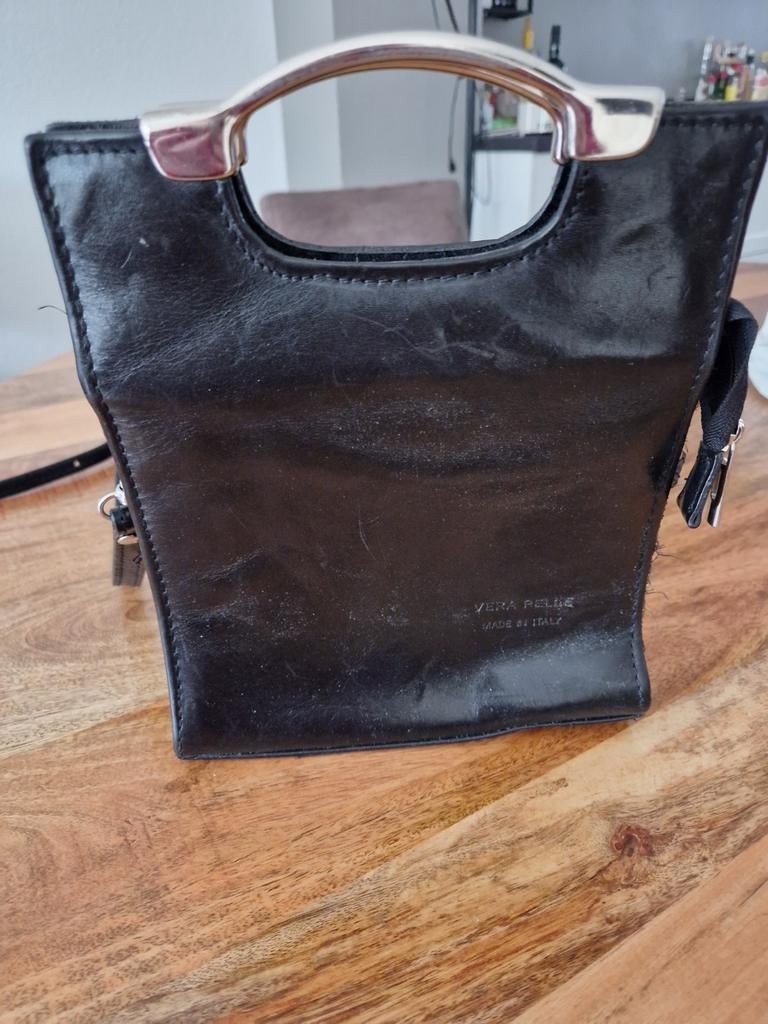 Vera Pelle leren handtas, Sieraden, Tassen en Uiterlijk, Tassen | Damestassen, Ophalen of Verzenden, Gebruikt, Zwart, Handtas
