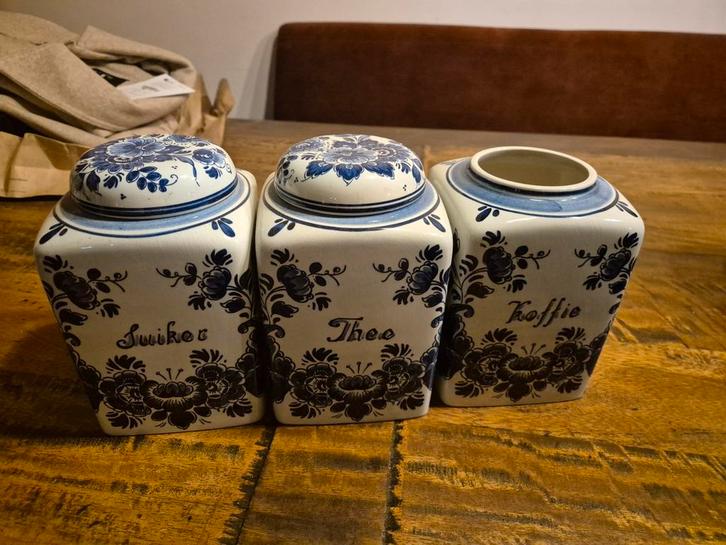 Oude Hollandse Delft Blauwe Voorraadpotten Set, Huis en Inrichting, Keuken | Keukenbenodigdheden, Gebruikt, Ophalen