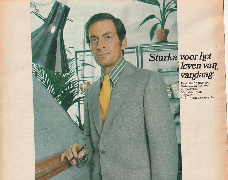 Retro reclame 1972 Sturka herenmode nette kostuums, Verzamelen, Retro, Overige typen, Verzenden